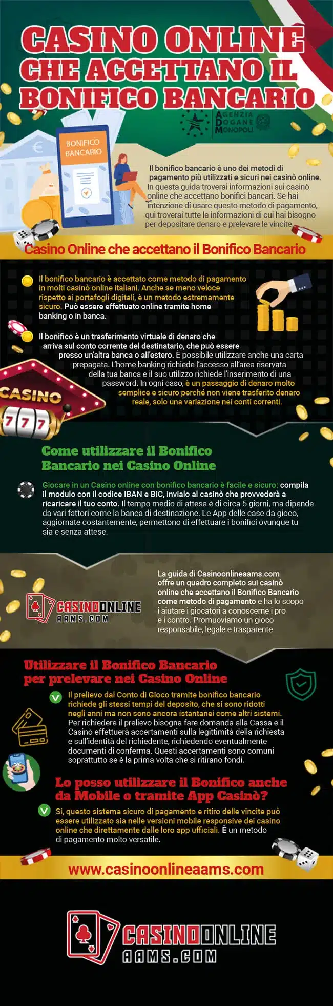 Infografica sui Casino Online che accettano il Bonifico Bancario